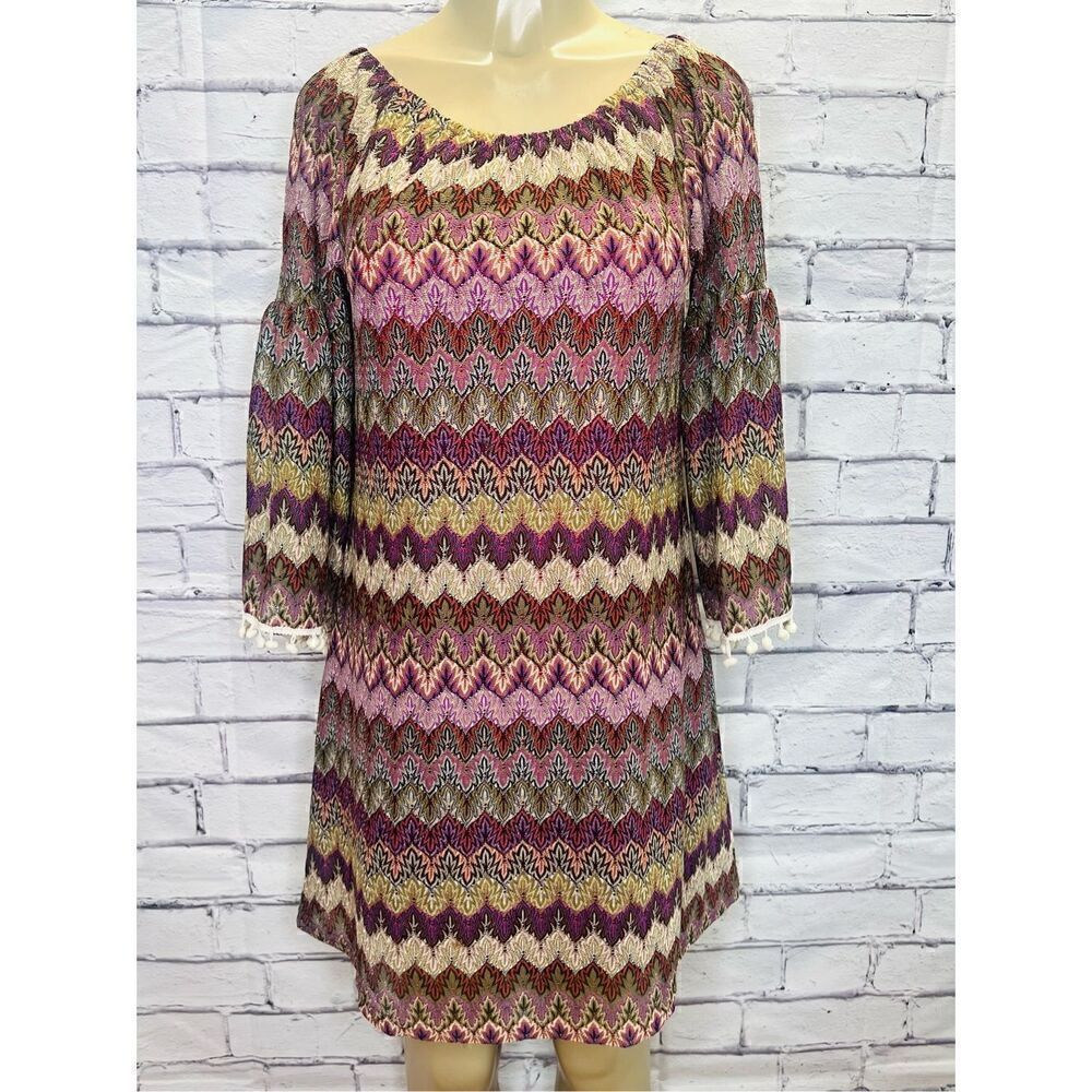 Entro Womens Multicolor Floral Long Sleeve Boat Neck Tunic Dress Size Small